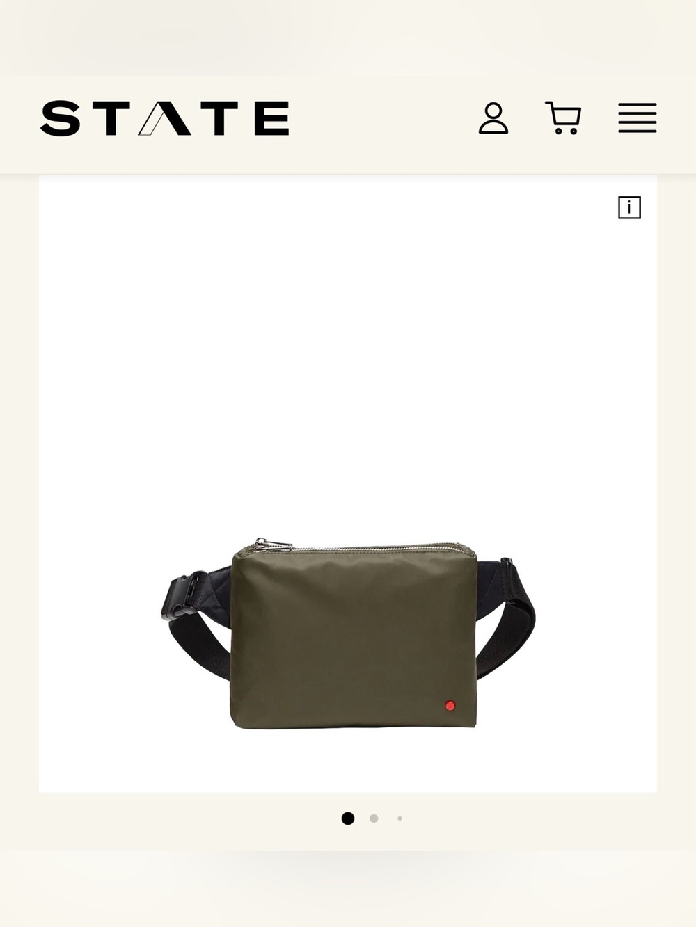 STATE Olive Green Lorimer Nylon Fanny Pack with Black Strap, UNISEX. Like New.